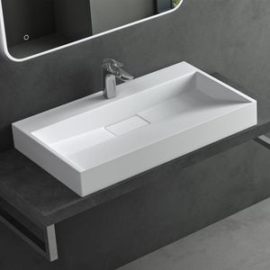 Mai & Mai Waschbecken Aufsatzwaschbecken matt weiß Hänge-Waschtisch Rechteckig 1 Armaturenloch Breite: 80cm inkl. Ablaufgarnitur Col19