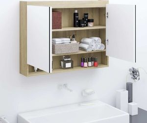 vidaXL Spiegelschrank fürs Bad 80x15x60 cm MDF Weiß und Eiche-Optik