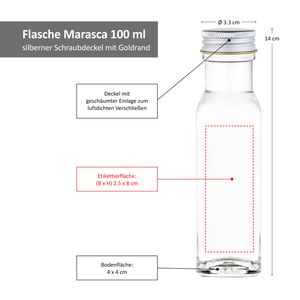 12er Set Glasflaschen Marasca 100ml silberne Schraubdeckel edle Likör Schnaps für Alkohol Flakon