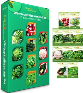 Wintergemüsesamen Set - 10 Sorten Samen - Saatgut Sortiment - Anzuchtset für Wintergemüse - Geschenkset - Radies, Winterpostelein, Salat, Spinat, Mangold, Lauchzweibeln
