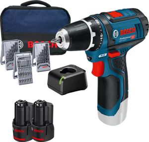 Bosch Akku-Bohrschrauber GSR 12V-15 / 2x 3,0 Ah Akku + Ladegerät inkl. Bit und Bohrer-Set 39tlg. im Softbag - 0615990GA9-II