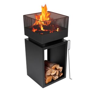 BBQ Collection Feuerkorb - Metall - Quadratisch: 39 x 39 Cm - Höhe 85 Cm - mit Schürhaken und Funkenschutz - Schwarz