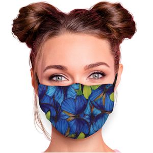Alltagsmaske Stoffmaske Motiv Mund- Nasenschutz einstellbare Ohrbügel Waschbar Herren Damen verschiedene Designs, Modell wählen:Blaue Blüten