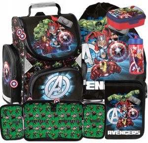 5tlg AVENGERS Schulranzen set Ranzen Schulrucksack rucksack Federtasche Sportbeutel Trinkflasche Brotdose MARVEL HULK IRON MAN THOR fur junge