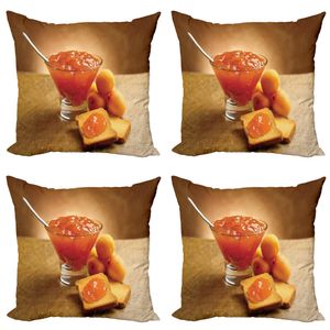 ABAKUHAUS Aprikose Kissenbezug Set (4 Stück), Saftige Aprikosen-Marmelade und Brot, Moderner Doppelseitiger Digitaldruck, 45 cm x 45 cm, Aprikose Burnt Orange