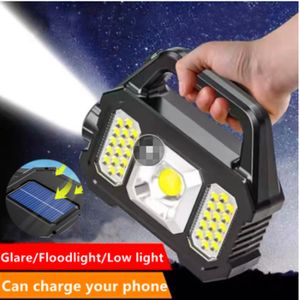 6-Modi Solar LED-Taschenlampe Handlampe, USB Wiederaufladbare Taschenlampe mit Seitenlicht Camping Suchscheinwerfer Arbeitslampe
