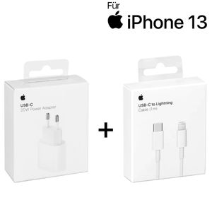 Original Apple 20W Power Ladegerät + 1m USB C auf Lightning Ladekabel für iPhone 13