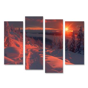 islandburner Bild auf Leinwand Die Sonne sinkt, taucht den verschneiten Berg am Horizont in warmes Or