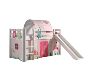 Vipack Spielbett Pino inkl. Rutsche, Liegefläche 90x200 cm mit Textilset Vorhang, Tunnel und 3 Taschen "Spring"