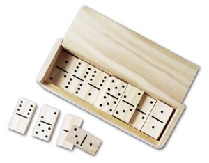 DOMINOSPIEL in Holzbox 28 Dominosteine 14,5x5x3cm Spielsteine Domino Spiel 13