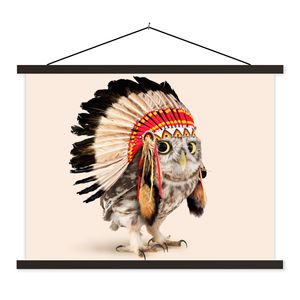 MuchoWow® Textilposter Tier - Eule - Indianer - Vogel 150x113 cm mit schwarzem Rahmen - Wohnzimmer