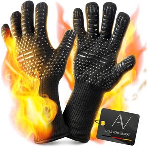 AVANA Grillhandschuhe Ofenhandschuhe Hitzebeständig bis zu 800 ° C, Backhandschuhe Topfhandschuhe BBQ Handschuhe Universalgröße - Schwarz