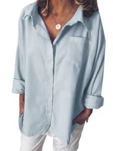 Damen Bluse  Langarm-Tops arbeiten Button-Hemden Lässige Revers Halsbluse, Farbe:Hellblau, Größe:3xl