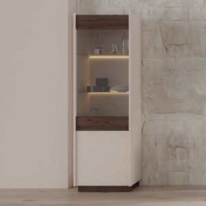 FURNIX Glasvitrine Mosby Hochvitrine mit fünf Regale und LED Sandbeige, Okopi-Walnuss