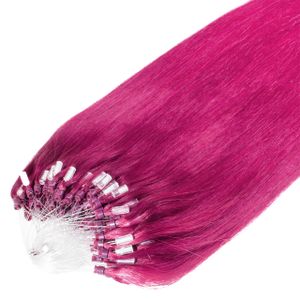 hair2heart Premium Microring Extensions Echthaar glatt - 25 Strähnen 0.8g 50cm Pink