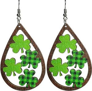 St. Patrick's Day Ohrringe für Frauen und Mädchen, niedliche, lustige Acryl-Ohrringe mit irischem Kleeblatt, 1, Grün , Holz