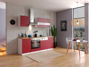 respekta Küche Küchenzeile Einbauküche Küchenblock Komplettküche 220cm weiß rot
