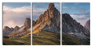 Dolomiten im Sonnenuntergang, XXL Leinwandbild in Übergröße 240x120cm Gesamtmaß 3 teilig / Wandbild / Kunstdruck