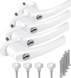 4 x Alu Fenstergriffe in Weiss abschließbar - Stiftlänge 40mm