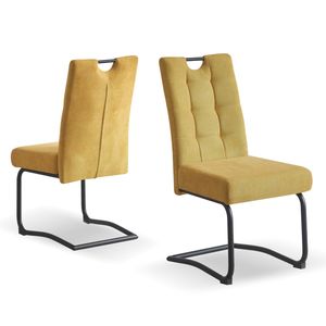 B&D home Esszimmerstühle SOFIA 2er Set | Freischwinger Stühle Schwingstuhl für Esszimmer, Küche, Büro | retro industrial | Webstoff Gelb