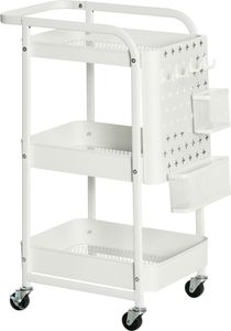 HOMCOM Rollwagen3-Etagen Küchenwagen mit Schubladen und Korb für Küche Büro Schlafzimmer Wohnzimmer Stahl Weiß 51,5 x 32 x 75,6 cm
