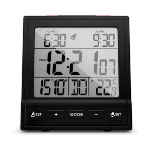 Mebus Funk-Wecker mit Thermometer / Funk-Uhr / Automatische Einstellung von Sommer-und Winterzeit / Zwei Weckzeiten / Farbe: Schwarz / Modell: 25581