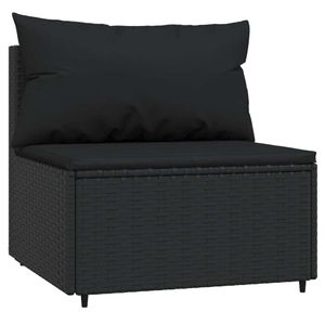 vidaXL Garten-Mittelsofa mit Kissen Schwarz Poly Rattan