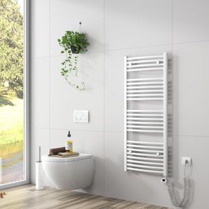 EMKE Badheizkörper Elektrisch Handtuchtrockner Inklusive Heizstab 120x50cm Weiß Gebogen Design Heizkörper für Bad