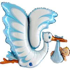 1 Folienballon Storch Baby Boy, 114 cm / 45 inch