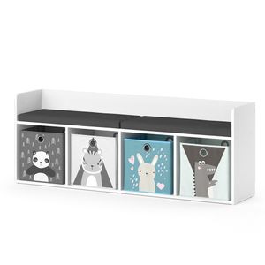 Livinity® Kinderregal Luigi, 142 x 53 cm mit 4 Faltboxen opt.2, Weiß