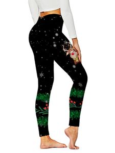 Damen Elastische Taillierte Weihnachts Yoga Hosen Workout Tummy Control Bottoms Dehnen Enge Jeggings, Farbe: Schwarz, Größe: L