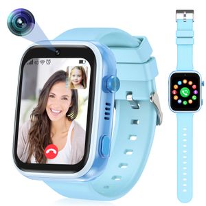 （Blau）Kinder-Smartwatch 4G mit GPS und Telefon, Smartwatch Kinder mit WLAN-Videoanruf-Kamera SOS, IP67 Wasserdichte Kinder-Smartwatch mit GPS-Echtzeitortung, Musik-Video-Player, Alarm
