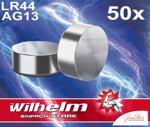50 x Wilhelm AG13 /147/LR44/SR44W/357/LR1154/V13GA Qualitätsbatterien 1,5 V Alkaline