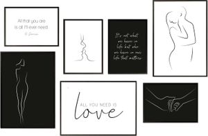 Hyggelig Home Premium Poster Set - 7 passende Bilder OHNE RAHMEN im stilvollen Set als Wohnzimmer Deko - Collage Wand Bild Schlafzimmer Flur - 3 x DIN A3 + 4 x DIN A4 - Set Line Art