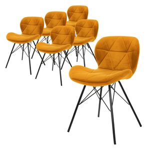 ML-Design sada 6 jídelních židlí s opěradlem, hořčicová, ze sametu