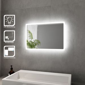 SONNI Badspiegel mit LED Beleuchtung energiesparend IP44 Kupfer/bleifreie Spiegel Mattiertes Lichtband(Ränder) Wandspiegel 60 x 40cm