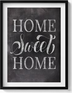 Inschrift für eine Wohnung „home, sweet home“– Wandbild mit Rahmen – Gerahmtes Bild  – Wanddekoration – 60x80 cm –  Schwarz Rahmen