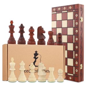 Schachspiel schach Schachbrett Holz hochwertig - Chess board Set klappbar mit Schachfiguren groß für Kinder und Erwachsene 47,5 X 47,5 cm
