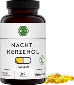 Nachtkerzenöl Kapseln I 360 vegane Kapseln mit 500 mg kaltgepresstem Nachtkerzenöl I bioKontor