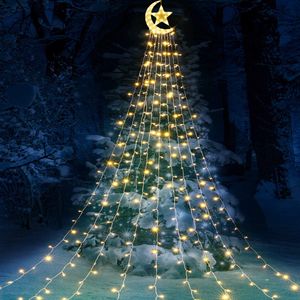 3.5m LED Wasserfall Lichterkette 8 Lichtmodi Warmweiß Weihnachtsbeleuchtung mit Timer für Weihnachtsbaum Außen Garten Party Deko