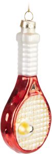 BRUBAKER Tenisová raketa červená s tenisovou loptičkou Sklenená vianočná ozdoba - Ručne maľovaná - Tenisová športová vianočná dekorácia Zábavná - Vianočná dekorácia