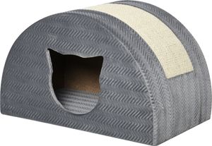 PawHut mačacia jaskyňa so škrabacou doskou mačací pelech mačací domček mačací domček mačací byt sisal sivý 48,5 x 30 x 30 cm