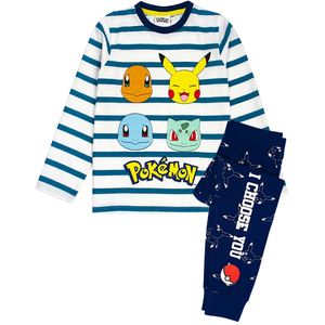 Pokemon - Schlafanzug für Jungen NS6703 (128) (Weiß/Blau/Gelb)