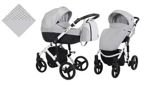 Kinderwagen TIARO Sportwagen Babywagen Babyschale Komplettset Kinder Wagen Set 2 in 1 (Grau, Rahmenfarbe: Weiß)