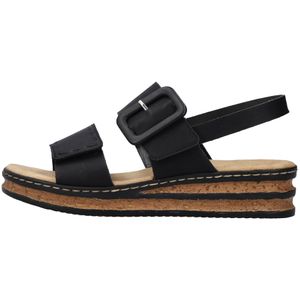 Rieker Damen Sandale Sandalette Slingback Keilabsatz Schnalle 62950, Größe:38 EU, Farbe:Schwarz