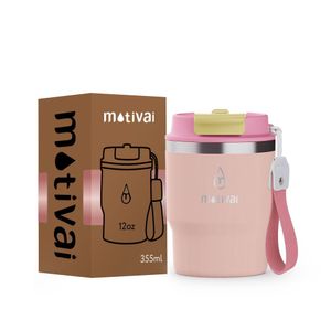 Motivai® Kaffeebecher To Go Rose 300ml - Thermobecher Edelstahl BPA-freier - 12oz - Coffee to go becher