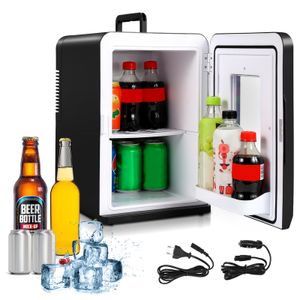 Fiqops Mini Kühlschrank 15L, Tragbarer Kühl- und Heizkühlschrank Perfekt für Getränke, 230V 220 V AC/12 V DC Kleiner Getränkekühlschrank für Autos, Büros, Camping