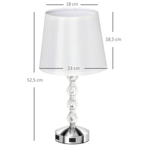 HOMCOM Nachttischlampe Kristall Tischlampe mit Schalter Touch Stoffschirm Tischleuchte E27-Fassung für Wohnzimmer Schlafzimmer Arbeitszimmer Weiß+Silber Ø23 x 45 cm