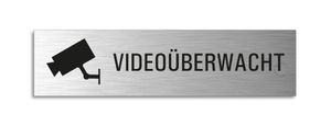 Türschild Videoüberwacht Hinweisschild mit Piktogramm Aluminium Edelstahloptik 160x40 mm selbstklebend