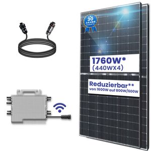 Balkonkraftwerk 1760W Komplettset inkl. 4x440W Bifazial  Photovoltaik Solaranlage mit Deye 1600W Wechselrichter und 5m Wielandstecker